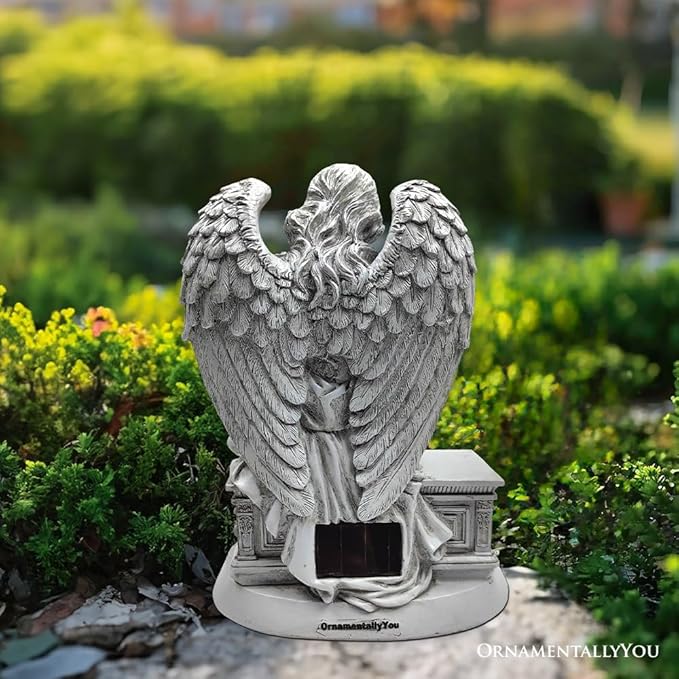 Spring & Summer-Themed Garden Statues – Adorable Outdoor Decor for Lawn, Patio & Porch (Guardian Angel Reading Book Garden Statue, 10" Solar Powered Angelic Outdoor Figurine)