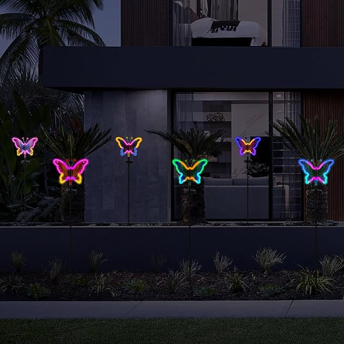 Solar Butterfly Lights,Solar Garden Decor, Outdoor Garden neon Lights,Butterfly Solar Stake Lights,Yard Patio Pathway Decoration Outdoor(Yellow, 2pack)