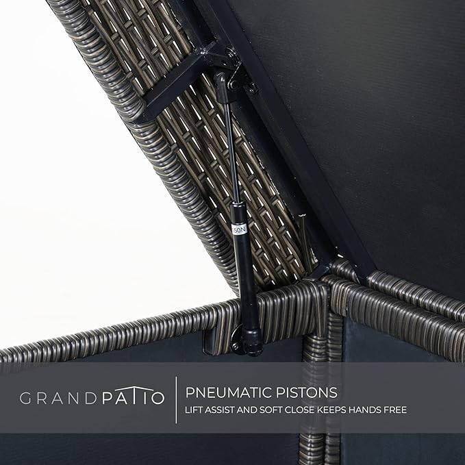 Grand patio 170 Gallon Storage Box, Dark Brown PE Wicker, Minimalist Style, Water Resistant, Flip Top, Smooth Wheels, for Patio Furniture Cushions, Garden Tools, Pool Accessories