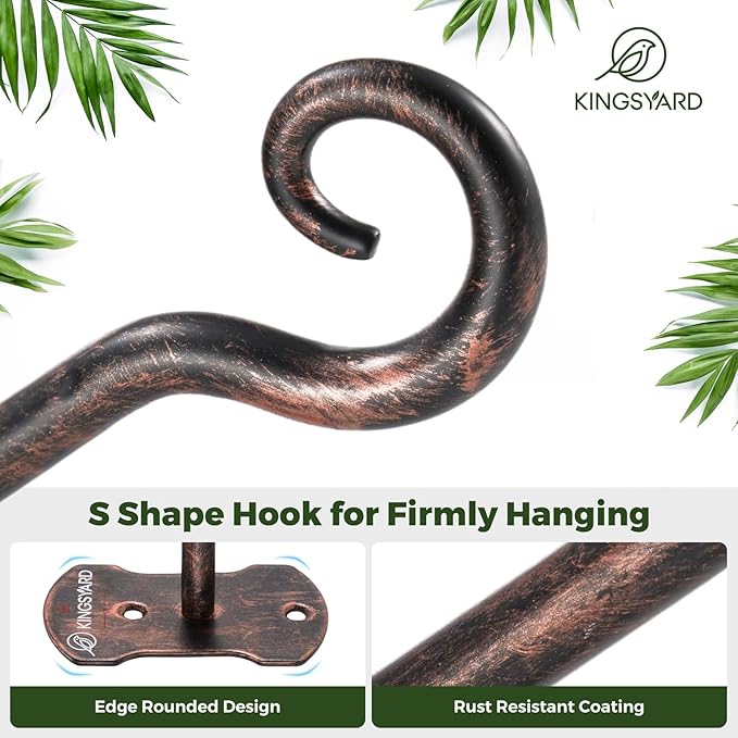 Kingsyard 4 Pack Wall Plant Hanger - Heavy Duty Metal Hanging Bracket Hooks for Hanging Plant Bird Feeders Lanterns Wind Chimes Indoor/Outdoor. Antique Copper