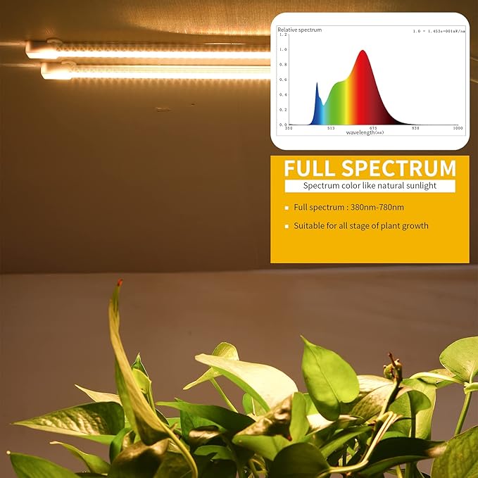 LED Grow Light Strips, Grow Lights for Indoor Plants Full Spectrum 3000K, 96 LEDs Plant Light with 3/9/12H Timer, 10 Dimmable Levels for Seedling Succulent, 2 Head 13 Inches