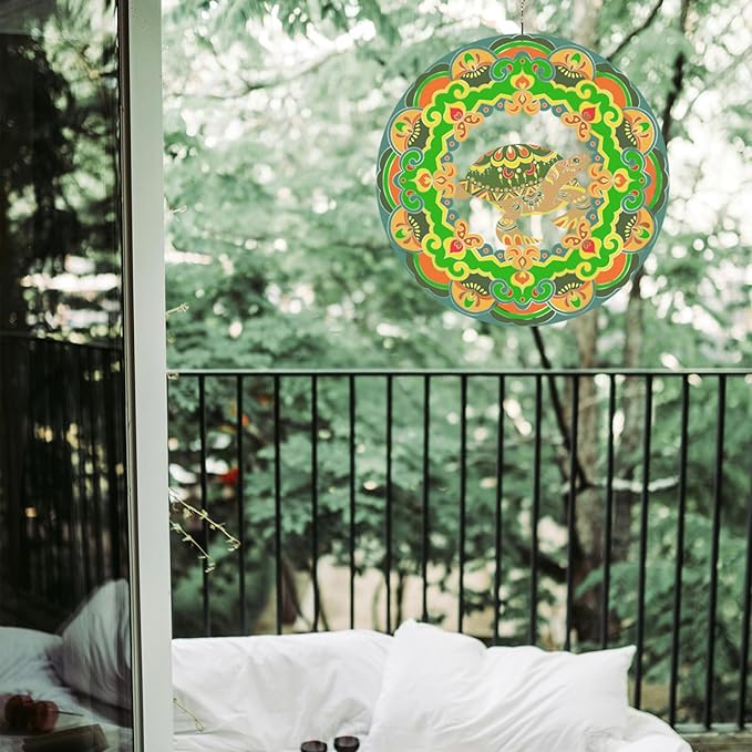 Sea Turtle Wind Spinner Colorful 12 inch 3D Stainless Steel Laser Cut Metal Double Sided Printing-Hanging Indoor/Outdoor Decorations Yard Gardening Decor,Metal Kinetic Art Ornament Gifts