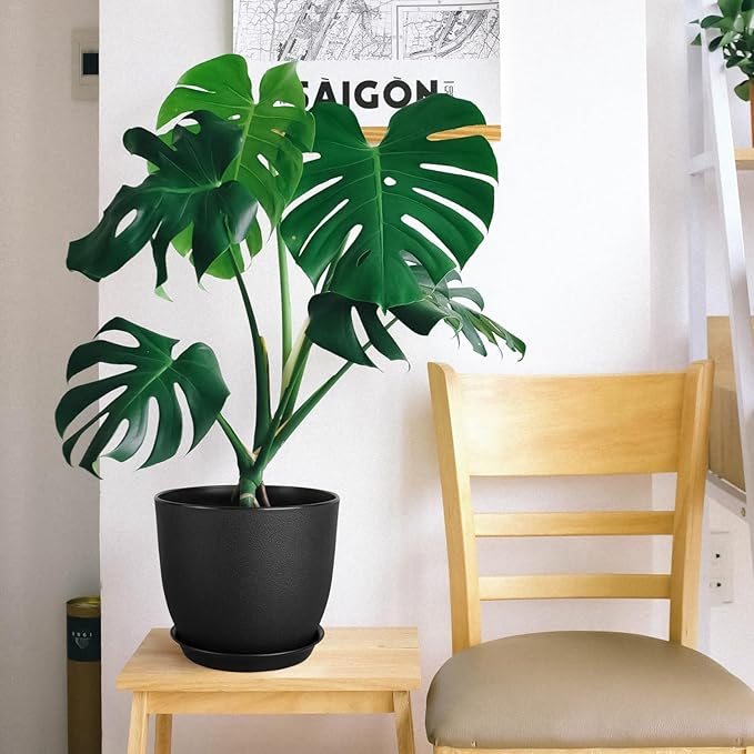 Plant Pots 8 Inch Set of 4, Flower Pots with Multi Mesh Drainage Holes, Planters for Indoor Outdoor Garden Plants and Flowers (Black)