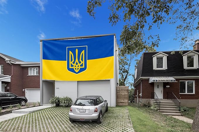 Ukraine Trident Extra Large Flag 6x10FT Giant Ukrainian Coat of Arms National Polyester Banner With 3 Grommets Fade Resistant Vivid Color For Patriotic Festival Events Party Decoration