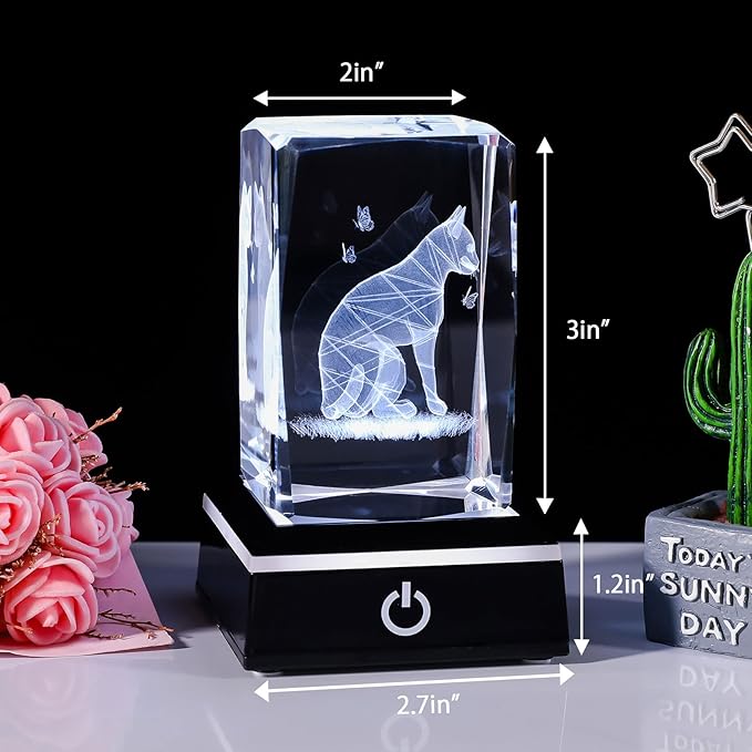 Qianwei Cat Gifts for Cat Lovers Women Girls, 3D Crystals Cat Memorial Figurines Statue Cat Themed Gifts Home Decor Anime Black pet Loss Gifts Cat Mom Gifts for Women Memorial Birthday Best Friend