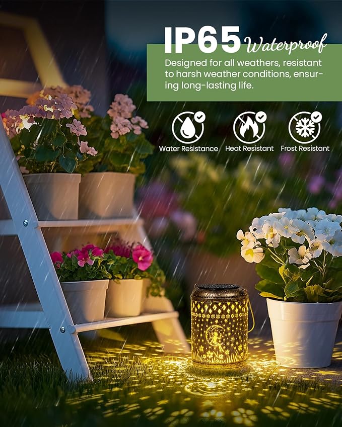 Solar Lanterns Outdoor Hanging Waterproof,Fairy Garden Decor Gifts for Women Mom, Solar Lights Metal Fall Decoration Outside for Yard, Patio,Garden,Backyard,Porch