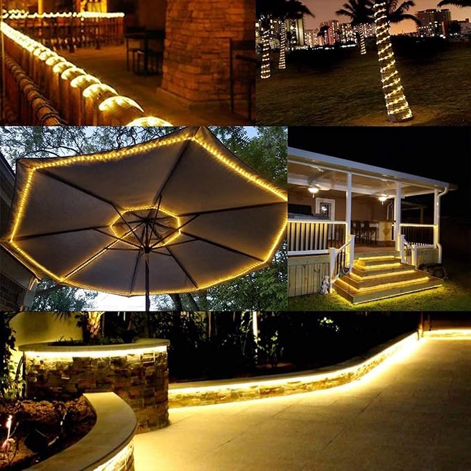 200ft LED Rope Lights Outdoor, 1440 LED Flexible Tube Lights with 8 Modes, Waterproof LED Rope Lighting for Outside, Garden, Patio, Bedroom, Party, Pool, Fences, Indoor Outdoor Decoration (Warm White)