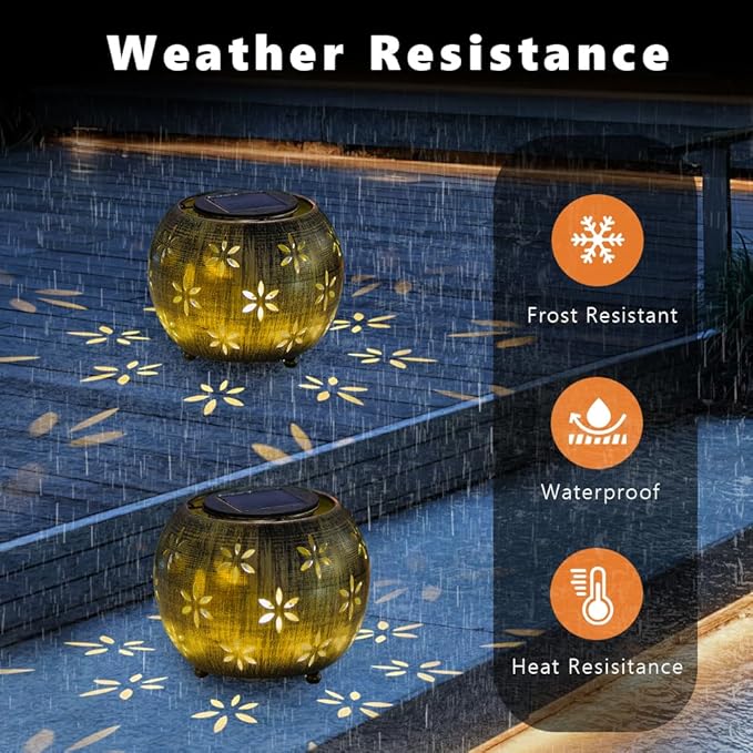 VEWOGARDEN 2 Pack Solar Lanterns Outdoor Waterproof Solar Lantern Hollow Out Metal Lantern Solar Lights for Patio Garden Table Decor