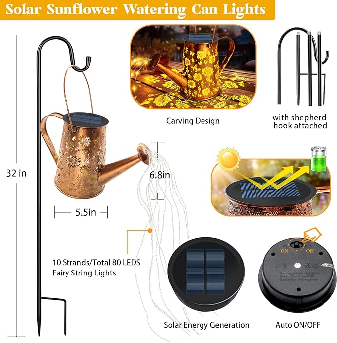 Solar Watering Can Lights, Sunflower Mother's Day Gifts for Women Mom Grandma Birthday, Large Hanging Solar Lantern Waterproof Outdoor Garden Decorations for Yard Porch Landscape Patio Pathway