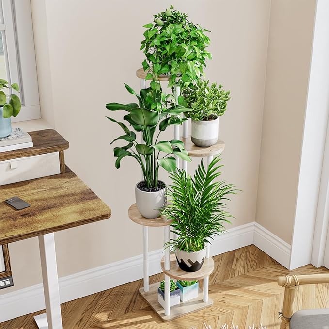 AZERPIAN Plant Stand Indoor 5 Tier Metal Plant Shelf for Multiple Plants Corner Tall Flower Holders for Living Room Balcony Bedroom Patio Garden (White, 5 Tier)