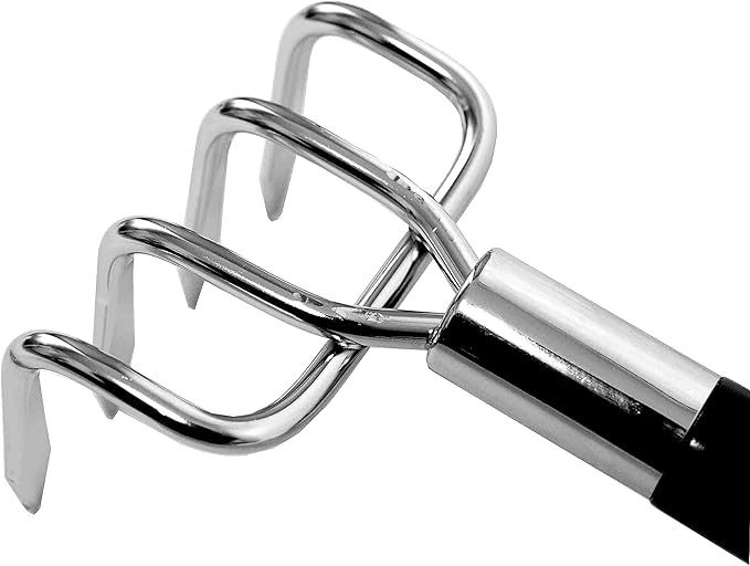 Japanese Garden Rake Cultivator Long Handle 19" Heavy Duty Japanese Steel 4 Claw Wood Handle, Made in Japan, Hand Cultivator Tool for Digging, Weeding, Cultivating, Silver