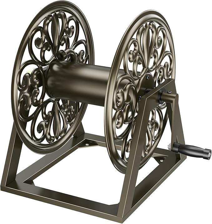 GOFORWILD Garden Wall/Floor Mount Hose Reel, Decorative Hose Reel, Garden Heavy-Duty Water Hose Holder Winder, Holds 200-Feet of 5/8-Inch Hose