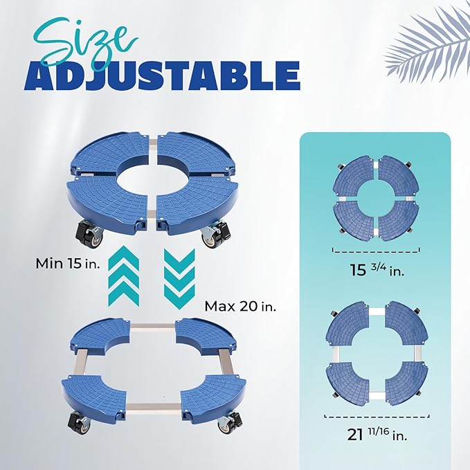 Idzo Heavy Duty Trolley Large Plant Pots Planters Caddies with Wheels 440lbs Capacity, Plant Stand Adjustable 15-21 in, Blue