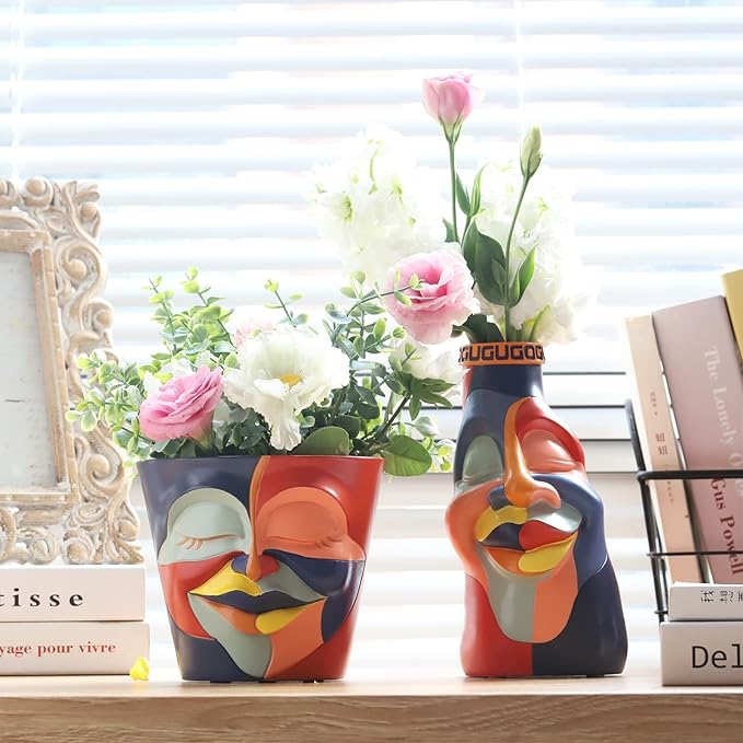 GUGUGO Abstract Rainbow Head Planter, Graffiti Face Planters Pots with Drainage, Flower Plant Pots for Indoor Plants, Unique Funny Pots for Plant Lover Gifts
