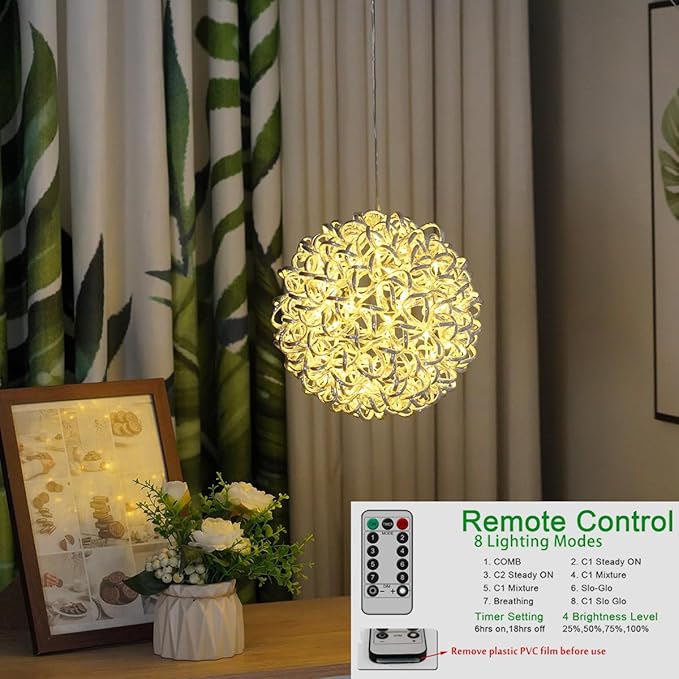 Lighted Magical Aluminum Balls Lights Hanging Tree Garden Lights, Silver Metal Balls LED Fairy Lights， Trees Garden Lights for Party Wedding Yard Garden Porch Patio Decoration