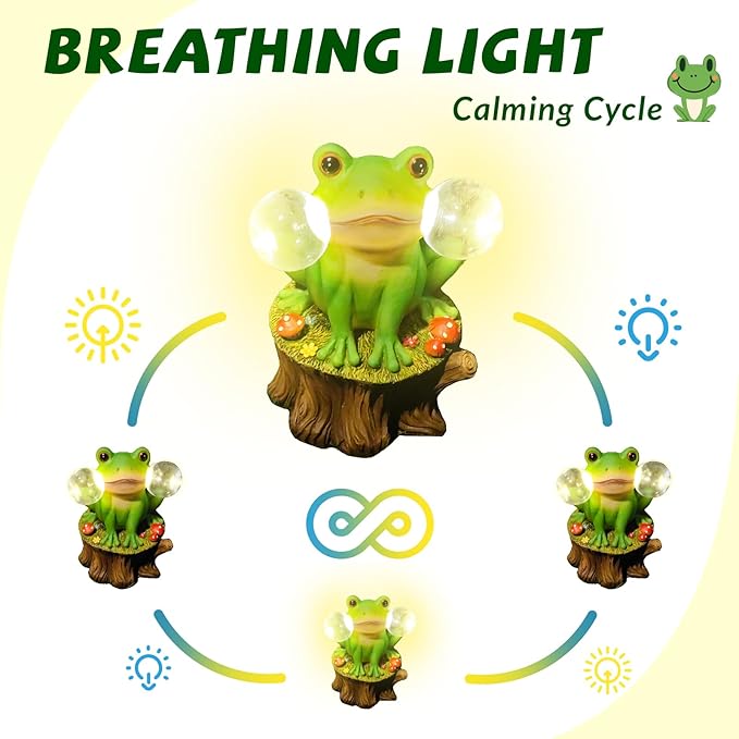 Solar Frog Garden Decor - Mushroom Outdoor Statue for Garden Ornaments, Lawn, Flower Bed, Pond, Patio, Porch - Frog Gifts for Women, Mom, Grandma