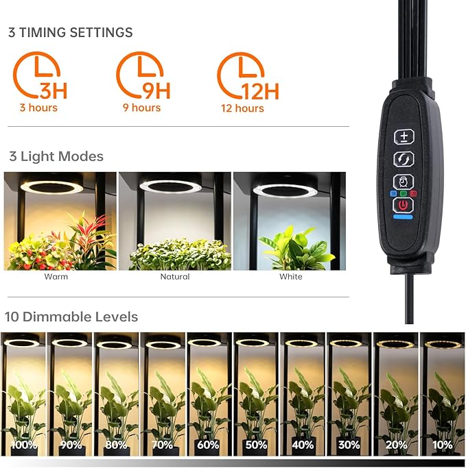 Plant Stand Indoor with Grow Light, 53" High Indoor Plant Shelf, 7 Tier Flower Stand with Plant Light Full Spectrum, Metal Plant Holder with Light, Rectangular Plant Rack for Home, Corner