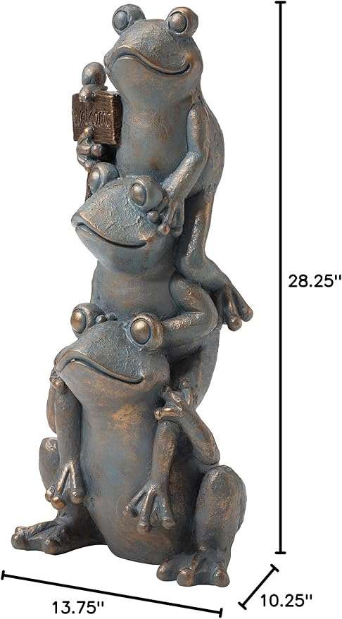 Glitzhome Stacked Frog Outdoor Statue Large Garden Sculpture Decoration, 28" H, Bronze