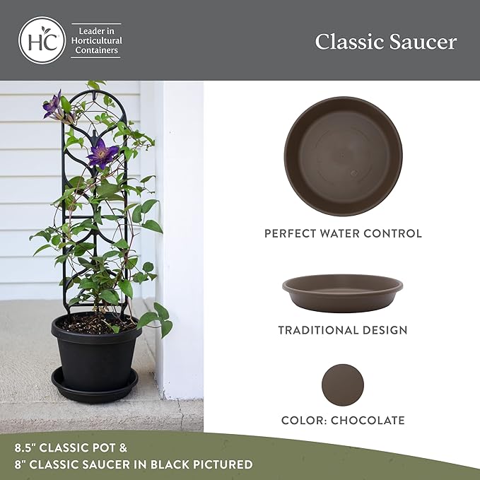 The HC Companies 12 Inch Round Plastic Classic Plant Saucer - Indoor Outdoor Plant Trays for Pots - 12.5"x12.5"x2.13" Chocolate (Pack of 2)
