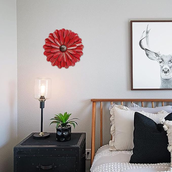 EASICUTI Red Metal Flowers Wall Decor Metal Wall Art Decorations Hanging For Indoor Outdoor Home Bathroom Kitchen Room Bedroom Living Room Garden Patio Porch 12 Inch