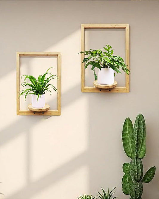 yadoker Wall Planters for Indoor Plants,Bamboo Hanging Plant Holders, Wall Decor Plant Stand, 2-Pack Window Plant Shelves for Living Room & Entryway