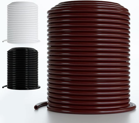 1/4 Drip Irrigation Tubing, 100 Feet, Flexible PVC Plastic Drip Irrigation Hose for Gardening, Misting, Hydroponics and DIY Landscape Garden Projects, Blank Distribution Tubing (100ft, Brown)