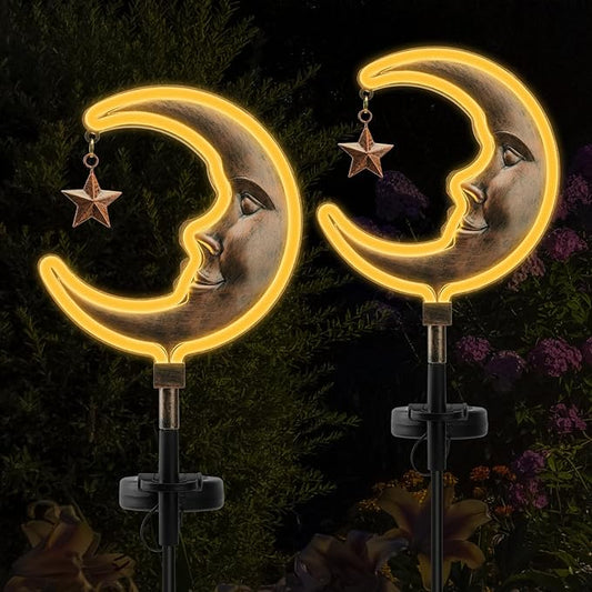Solar Outdoor Garden Lights - Outdoor Decor Butterfly Neon Lamp Patio Path Decor(2 Pack) (Copper Moon)