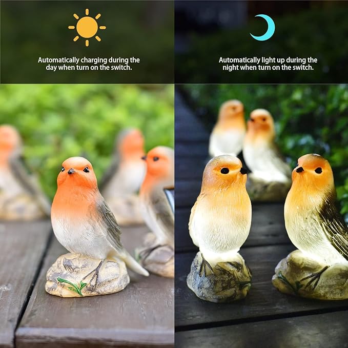 Solar Garden Outdoor Statues Bird Lights, Cute Birds Garden Decor for Outside, Christmas Birthday Gifts for Women Men or Daughter, Unique Housewarming Gifts and Yard Decoration