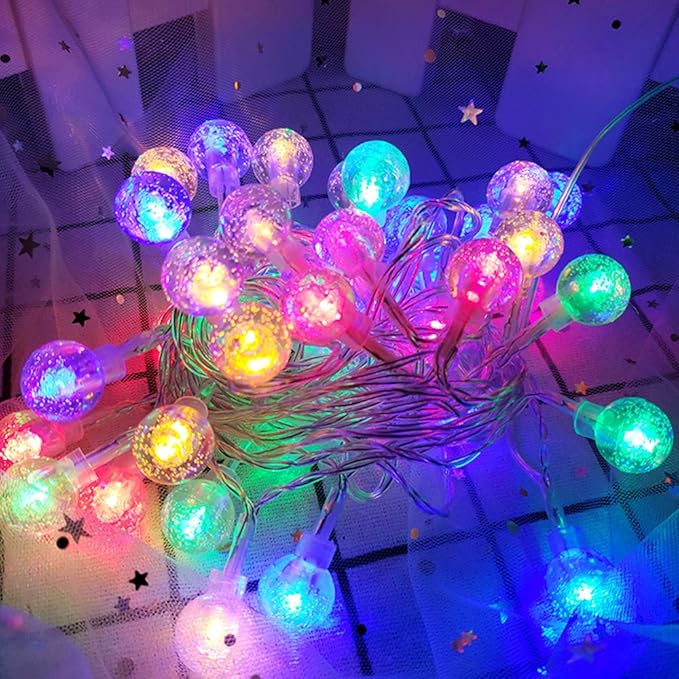 Coloured Globe String Lights Battery Operated，2 Pack 26.2FT 60 LED 16 Colour Changing Water Proof Crystal Ball Outdoor String Lights with Remote Control for Home, Patio,Party, Christmas, Garden Decor