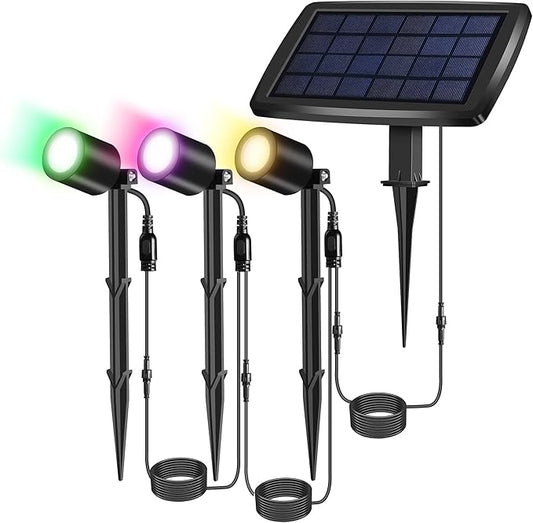 phonar Solar Spot Lights Outdoor Color Changing, 3-in-1 Solar Landscape Spotlights LED Solar Powered LED Light, IP65 Waterproof Low Voltage Landscape Lighting Festive Decoration for Yard Garden Pool