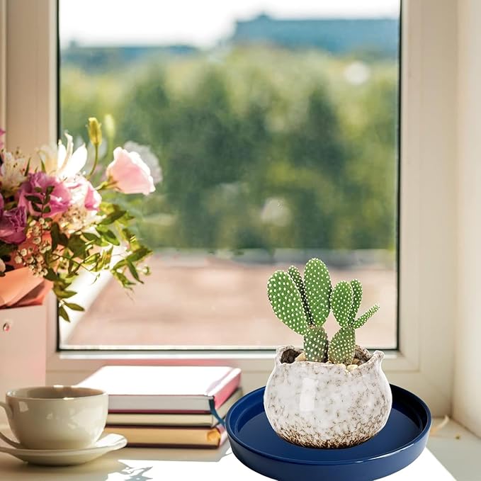 Ceramic Plant Saucer Plant Pot Tray 2 Pack 4.7 6 7 8 9 10 12 13 15 inch Blue, Planter Water Drip Trays for Plant Saucers Indoors, Thick Durable Sturdy Flower Pot Saucers for Glazing Pots Base