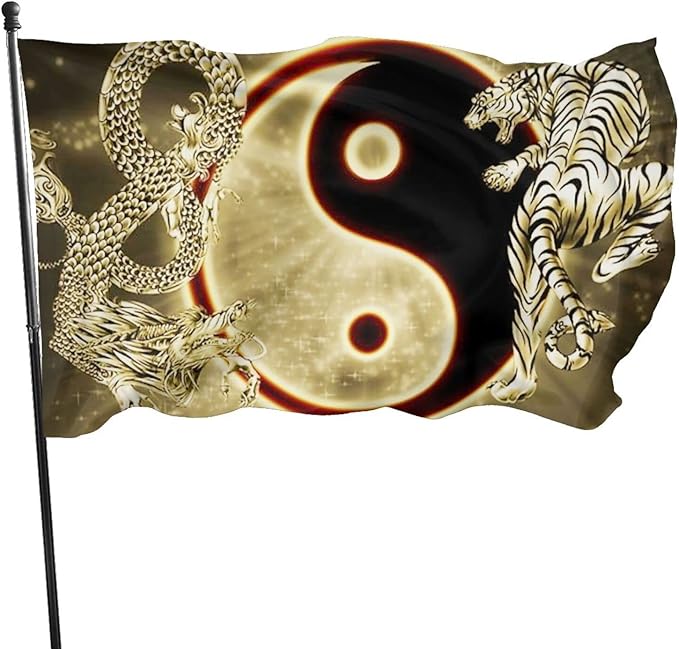 Yin Yang With Dragon Tiger Flag 3x5 Ft Indoor/Outdoor Yard Garden Lawn Holiday Decoration Banner Sign