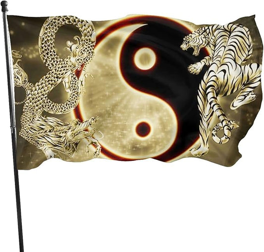 Yin Yang With Dragon Tiger Flag 3x5 Ft Indoor/Outdoor Yard Garden Lawn Holiday Decoration Banner Sign