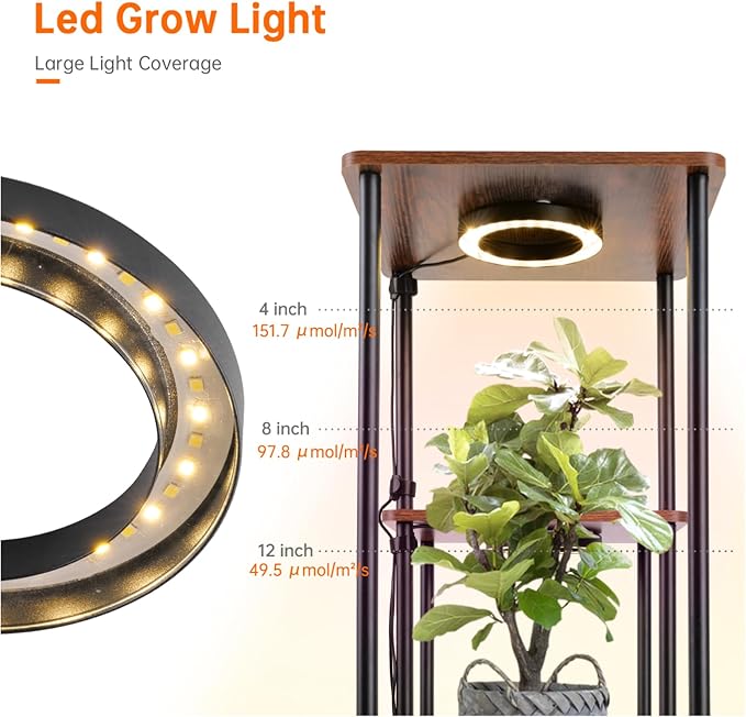 Plant Stand Indoor with Grow Light, 33" High Indoor Plant Shelf, 7 Tier Flower Stand with Plant Light Full Spectrum, Metal Plant Holder with Light, laddered Plant Rack for Home, Corner