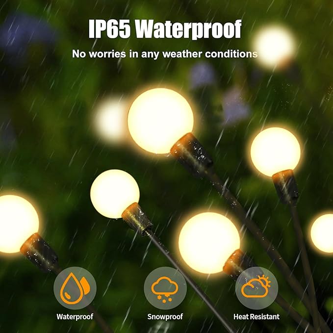 Solar Garden Lights, 6Pack 48LED Outdoor Firefly Lights Solar Decorations Lights Waterproof Firefly Lights Swaying in The Wind, Big Bulb Vibrant Firefly Lights for Yard Patio Pathway Decor Warm White