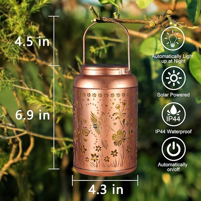 Solar Lanterns Outdoor Waterproof Hummingbird Garden Decor Mothers Day Gifts for Women Mom Grandma Hanging Solar Lights Metal Solar Decoration Outside for Yard, Backyard, Patio Deals