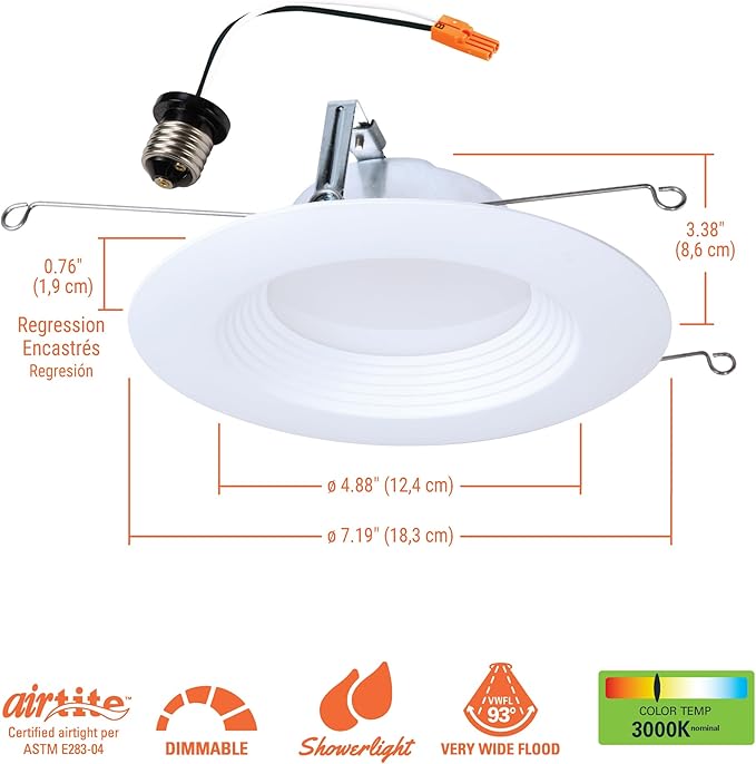 HALO LTE 5/6 Inch Indoor/Outdoor Recessed LED Trim Can Light, 3000K - Contractor Value Pack (18-Pack) - LTE566930-18PK
