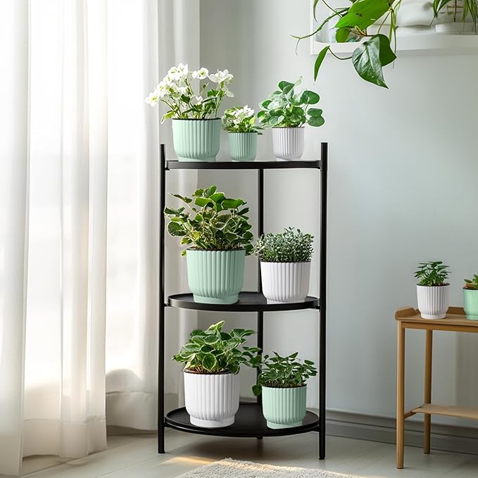 T4U 7 Inch Self Watering Pots for Indoor Plants, 4 Pack Green Plastic Flower Pots for All House Plants, Flowers, African Violets