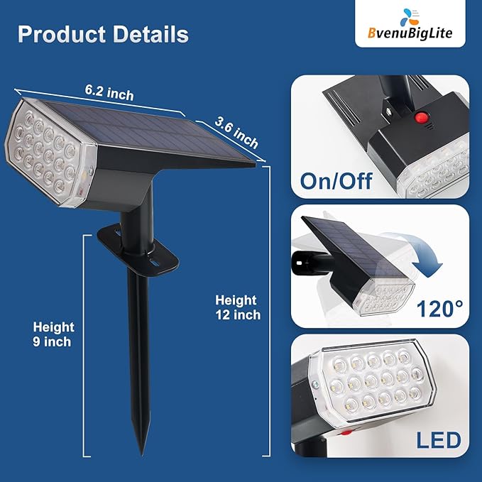 Solar Lights Outdoor Waterproof: IP65 Led Spot Light Decorations for Garden Patios - 3 Lighting Modes Solar Powered for Yard - Dust to Dawn Uplighting Landscape Pathway Drive 2PC White