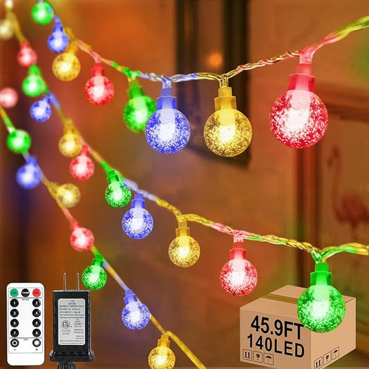 45.9ft 140LED Globe String Lights Outdoor,Crystal Fairy Light IP44 Waterproof Outdoor Hanging Decorative Lights for Home Tent Patio Garden Party Wedding Decor