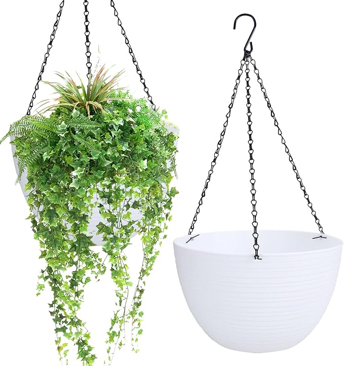 summer flower 2 Pack Self Watering Hanging Planters 9.9 Inch Hanging Baskets Plant Pots for Indoor Outdoor Hanging Plant Holder for Garden Porch Ceiling -White, Plant Not Included