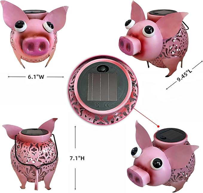 Teaeeno Pig Solar Light Lantern Garden Decor,Metal Animal Decor Outdoor,Garden Yard Lawn Backyard Ornament Decor,Home, Lawn, Patio, Resin Animal Ornament, Women/Gardening Gifts