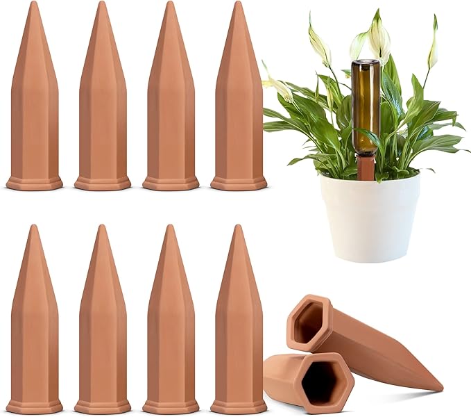 VIVOSUN 10Pcs Self-Watering Spikes, 7 Inch Hexagonal Terracotta Watering Stakes, Auto-Water Device, Planter Insert for Indoor & Outdoor Potted Plants, 10-Pack