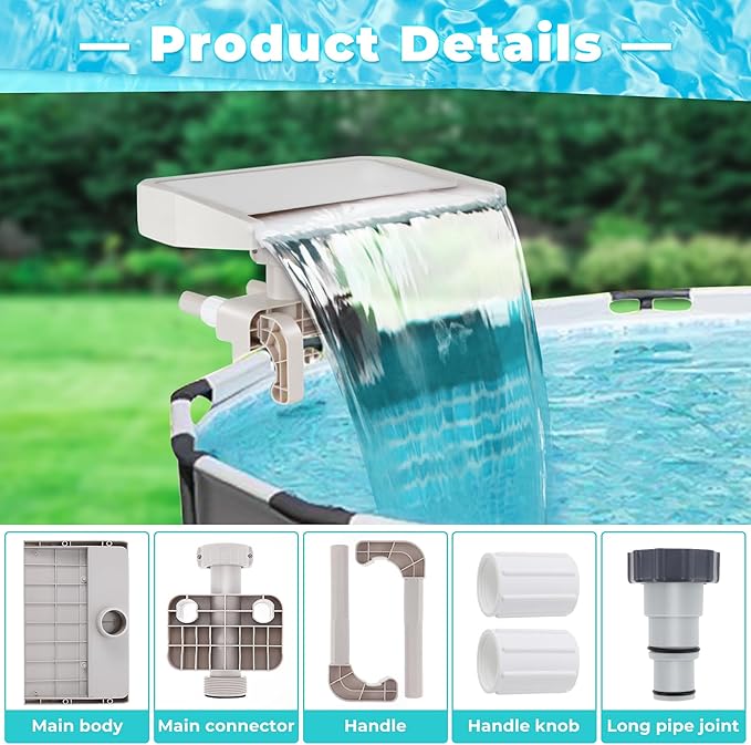 Pool Fountain Waterfall for Above Ground Pools, Smooth Flowing Pool Waterfall, Above Ground Pool Accessories, Cooling and Relaxation Pool Fountain for Outdoor Decor, Swimming Pool