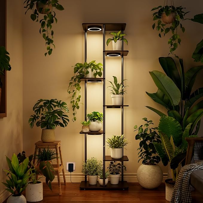 Plant Stand Indoor with Grow Light, 53" High Indoor Plant Shelf, 7 Tier Flower Stand with Plant Light Full Spectrum, Metal Plant Holder with Light, Rectangular Plant Rack for Home, Corner
