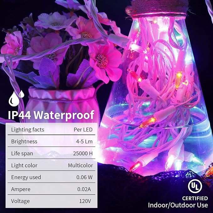 Multicolor LED Christmas Lights - 2 Pack 100 Count Multi-Colored Christmas String Lights for Tree, Party, Wedding, Holiday, Indoor/Outdoor Decor, 2 Sets 33 Feet White Wire, UL Certified, Connectable