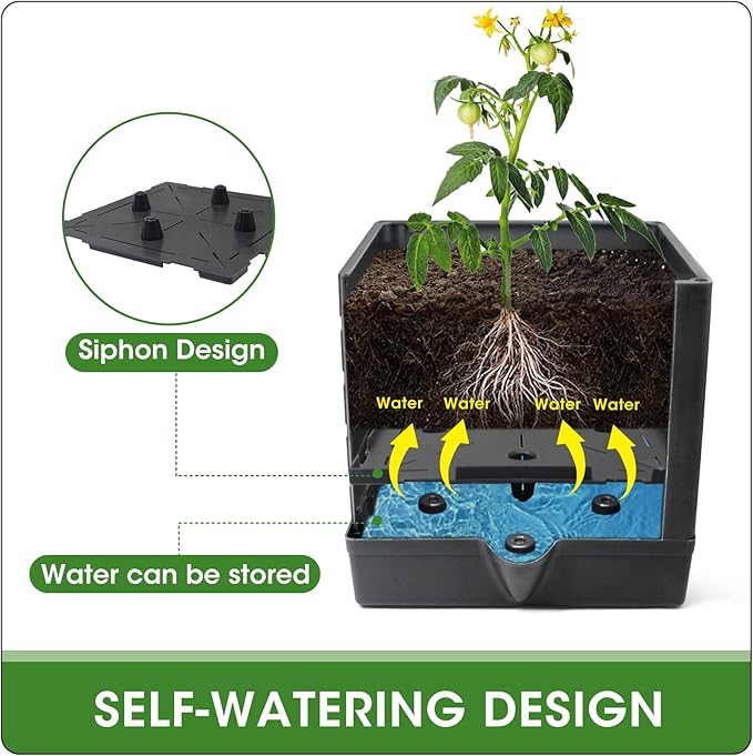 MQFORU 2 Packs Raised Garden Bed Tomato Planter with Trellis, 57" Tomato Cages for Climbing Vegetables Plant, Self Watering Planters Box for Garden Pots for Patio Greenhouse Indoor Outdoor（2PCS）