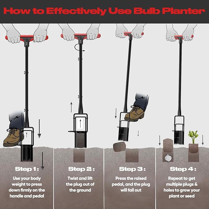 FLORA GUARD Long Handle Bulb Planter Tool, Standing Gardening Bulb Transplanter, Turf Remover Lawn Inserter - for Digging Holes