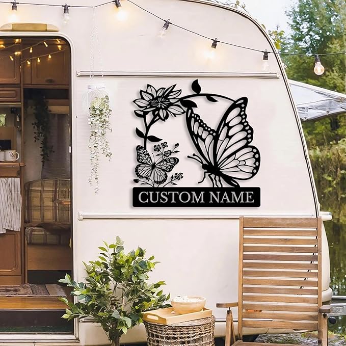 Custom Butterfly Metal Sign,Personalized Butterfly House Number Signs,Personalized Gardener Name Sign,Garden Patio Wall Decor (Style-5)