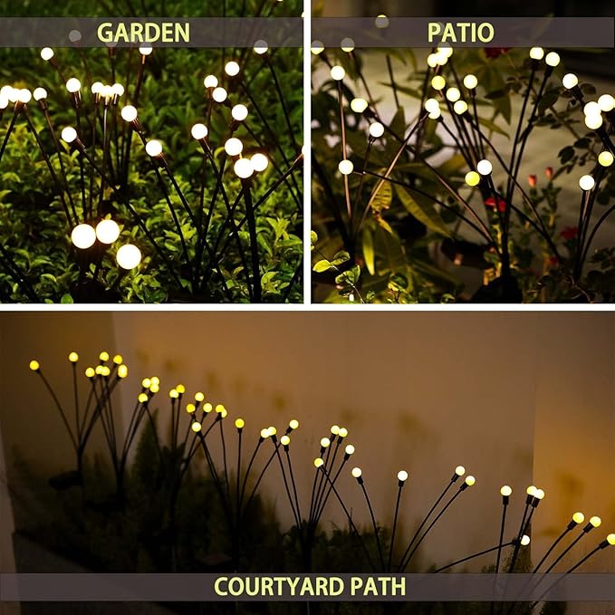 Solar Garden Lights Outdoor, 8 Pack Solar Firefly Lights, Starburst Swaying Lights, Waterproof Garden Decor for Yard Patio Pathway Lawn, Gardening Gifts for Women, White, 8pack6touYBD
